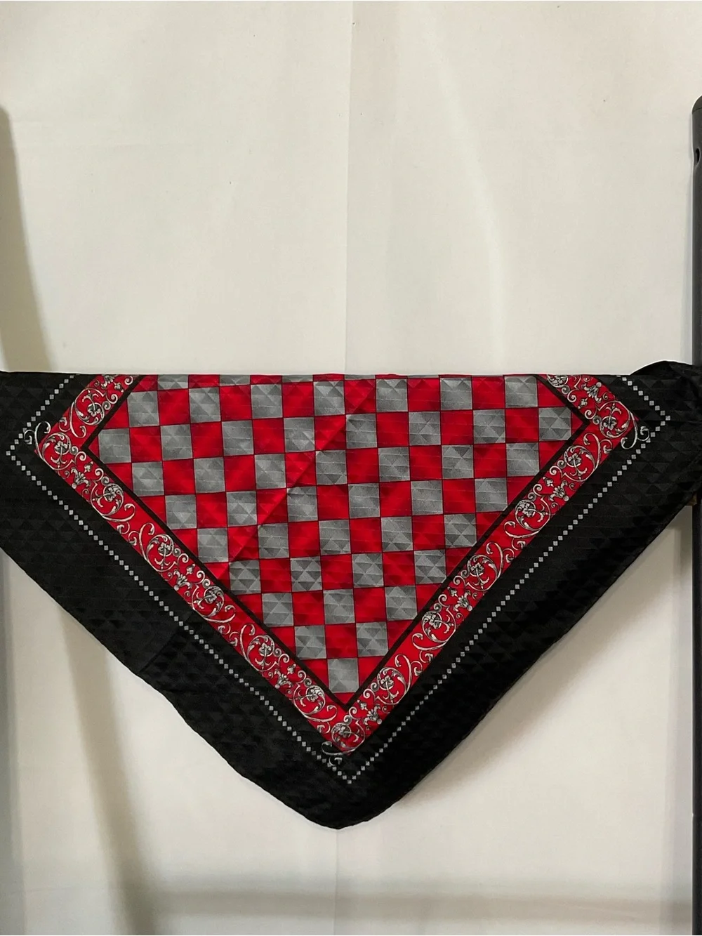 100% Silk Red & Black Checkered Bandana Scarf